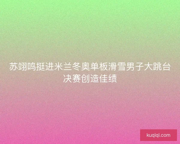 苏翊鸣挺进米兰冬奥单板滑雪男子大跳台决赛创造佳绩